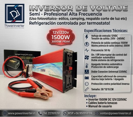 INVERSOR DE VOLTAJE 12VDC/220VAC 1500W MODIFICADA